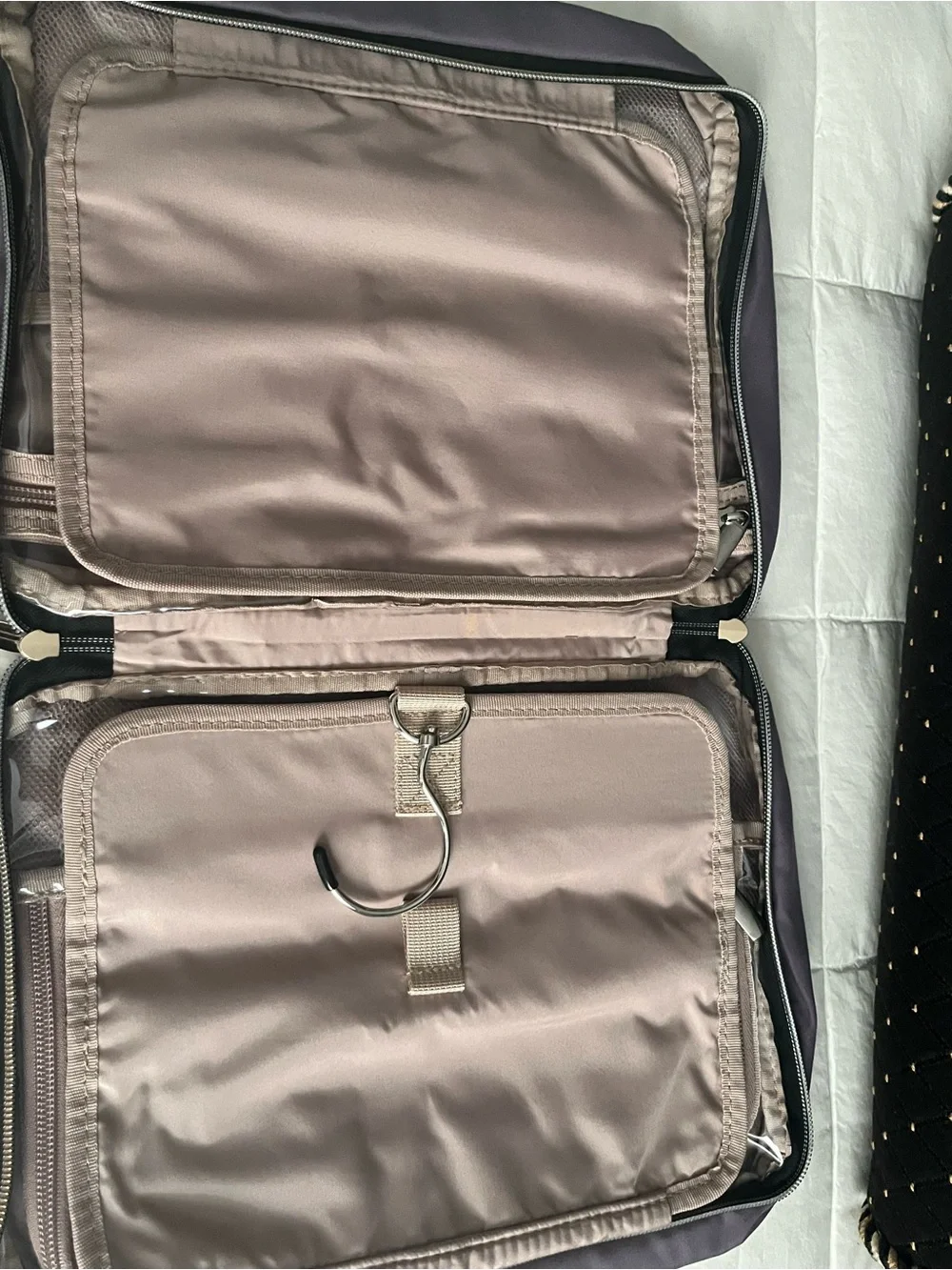Quilted Cosmetic Travel Pouch in Mauve with Dual Handles